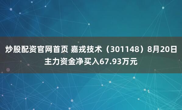 炒股配资官网首页 嘉戎技术（301148）8月20日主力资金净买入67.93万元